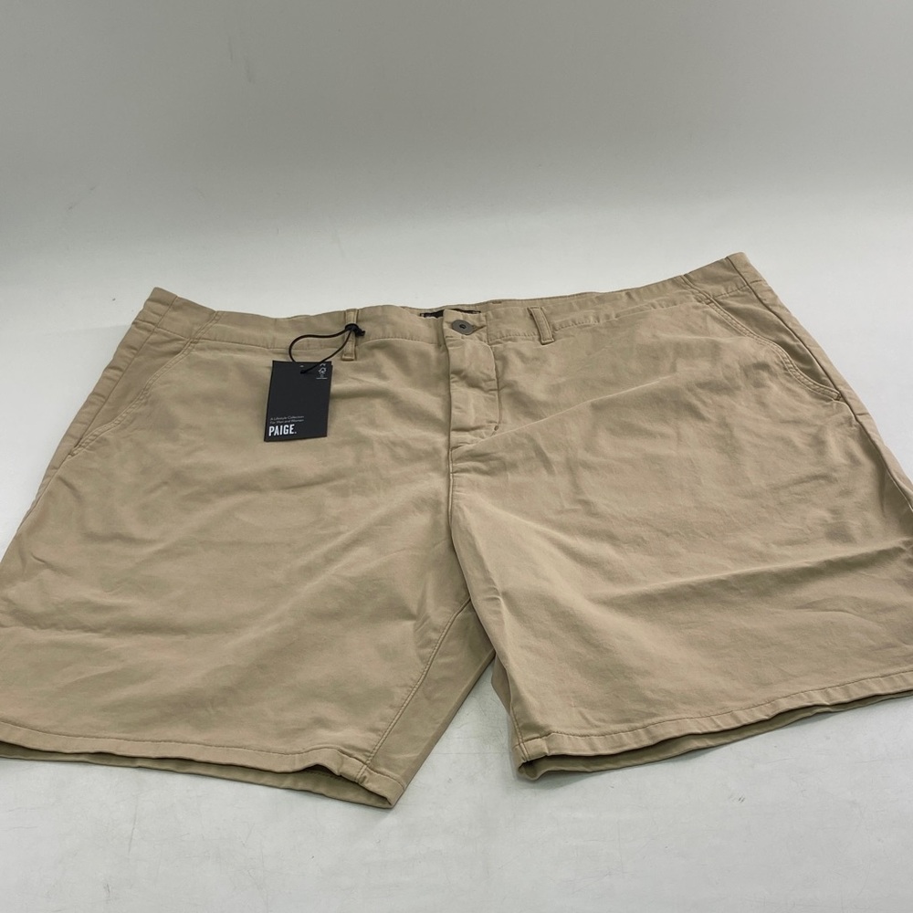 PAIGE Men's Beige Flat-Front Cotton Shorts